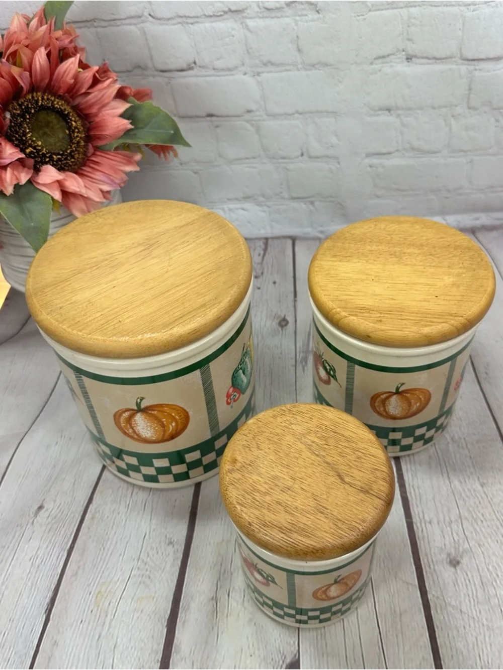 vtg Himark vegetable medley Canister Set 3pc cottage country farmhouse 90s retro